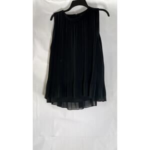 CLUB MONACO Women’s Black Sheer Pleated Crewneck Sleeveless Relaxed-Fit Top SZ S